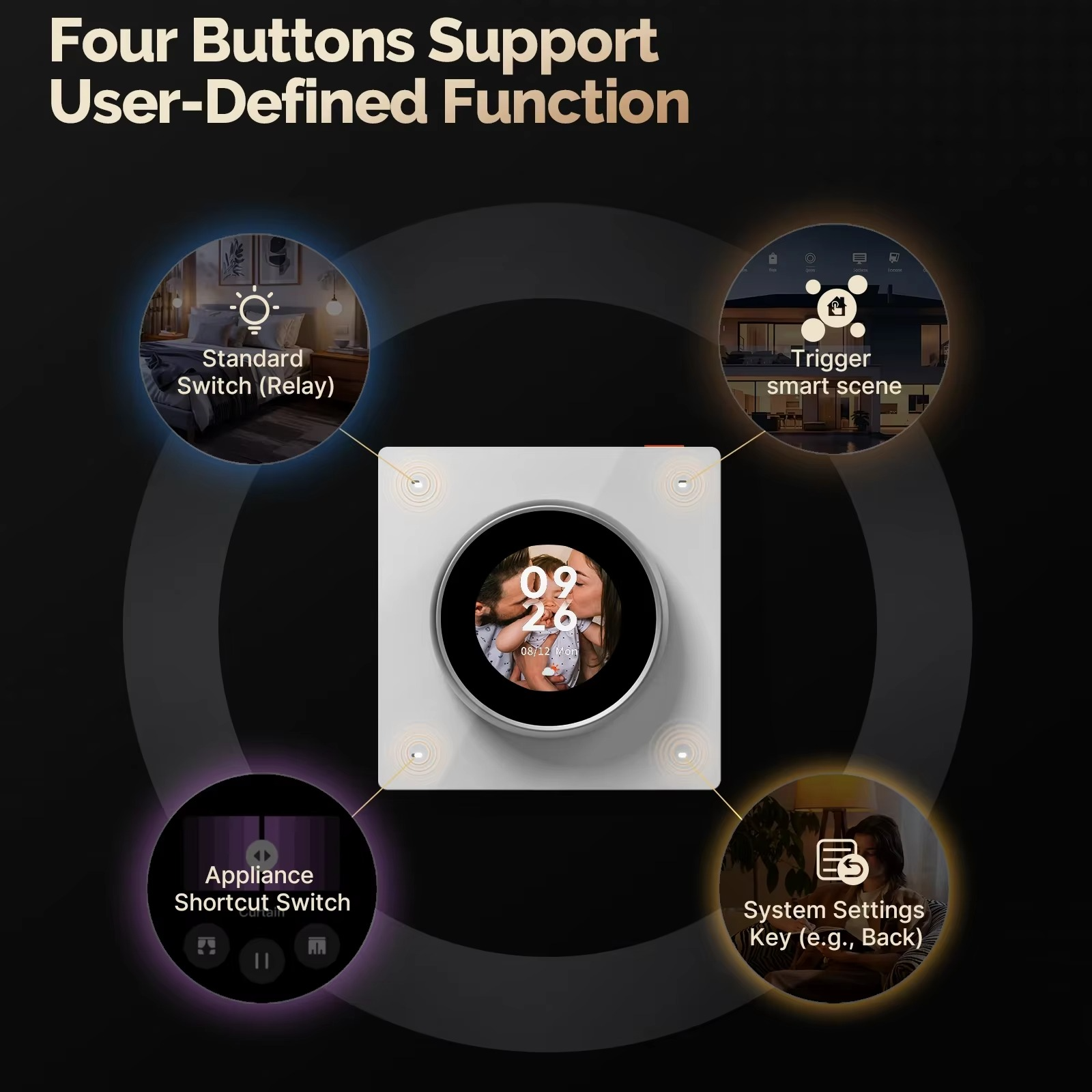 MOES Tuya WiFi Smart Knob Central Control Screen Touch Rotate 3 Relays 4 Buttons Programmable Scene Switch