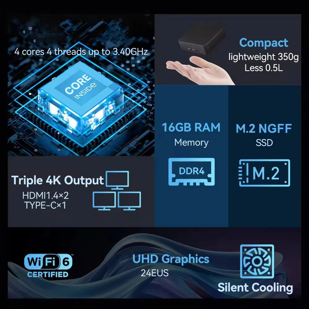 2025 Windows 11 Intel Core i9 8950HK Desktop PC i3 6100 Pocket Computer 16GB RAM 1TB 2TB SSD M.2 minipc 60Hz 1000M Ethernet