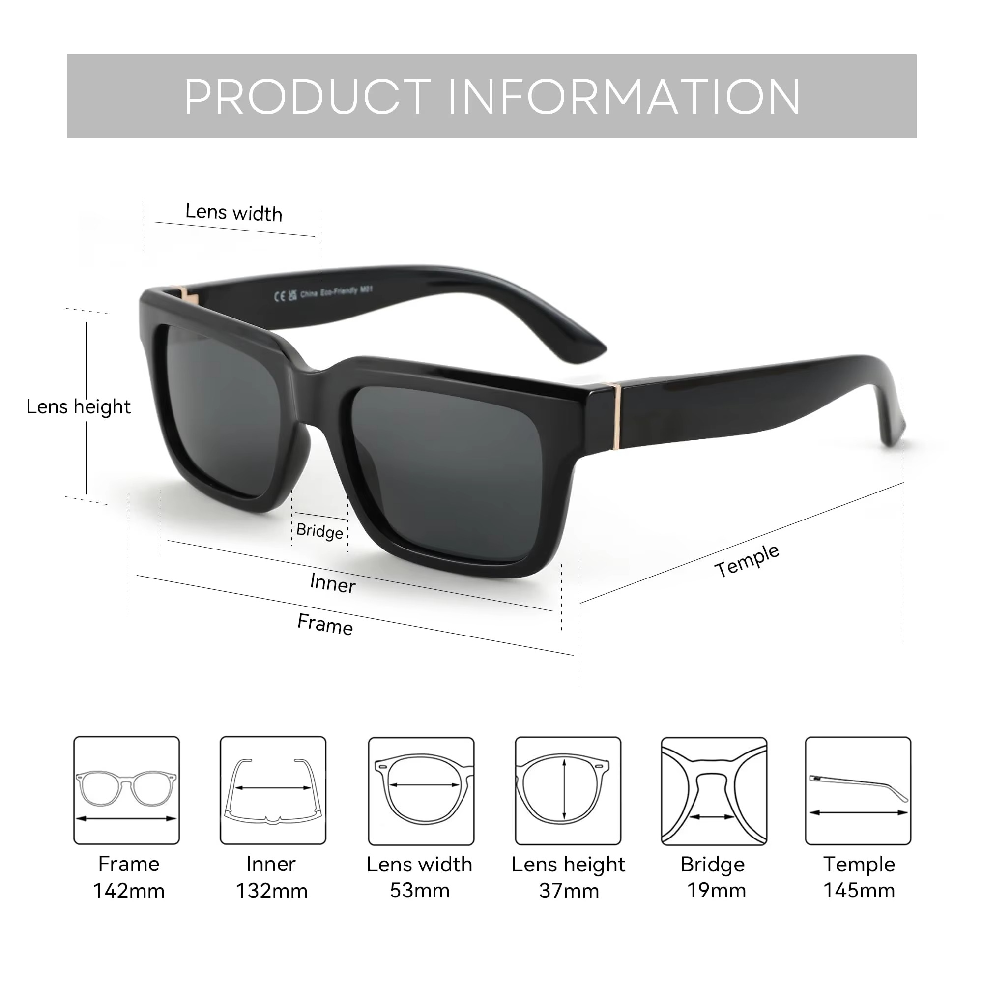ZENOTTIC Popular Rectangle Prescription Sunglasses Polarized Square Myopia Progressive Optical Sun Glasses for Women Men