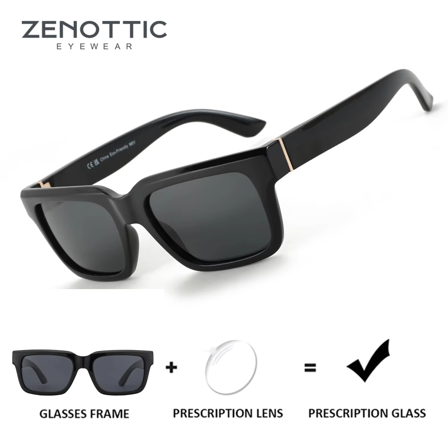 ZENOTTIC Popular Rectangle Prescription Sunglasses Polarized Square Myopia Progressive Optical Sun Glasses for Women Men