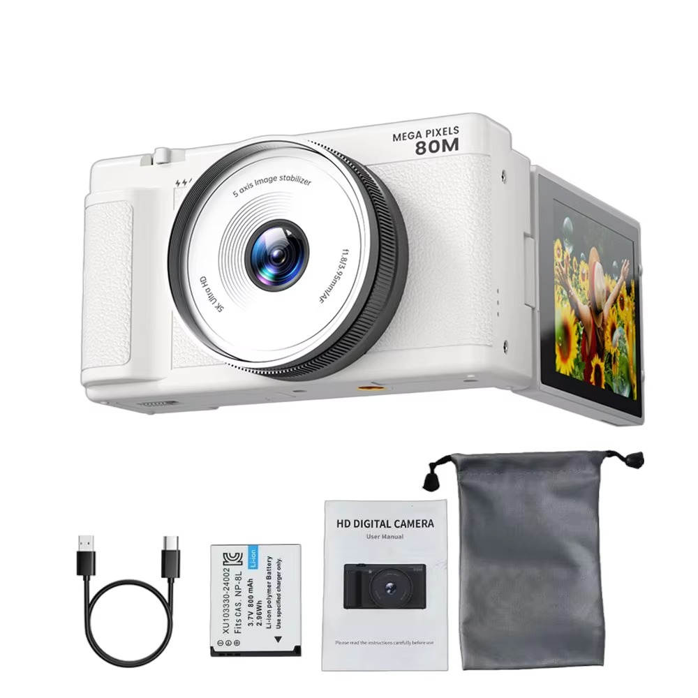 5K 80MP Digital Camera for Photography 6-Axis Stabilization 270° Flip Screen Camera 18X Digital Zoom Dual-Len Video Vlogging Cam