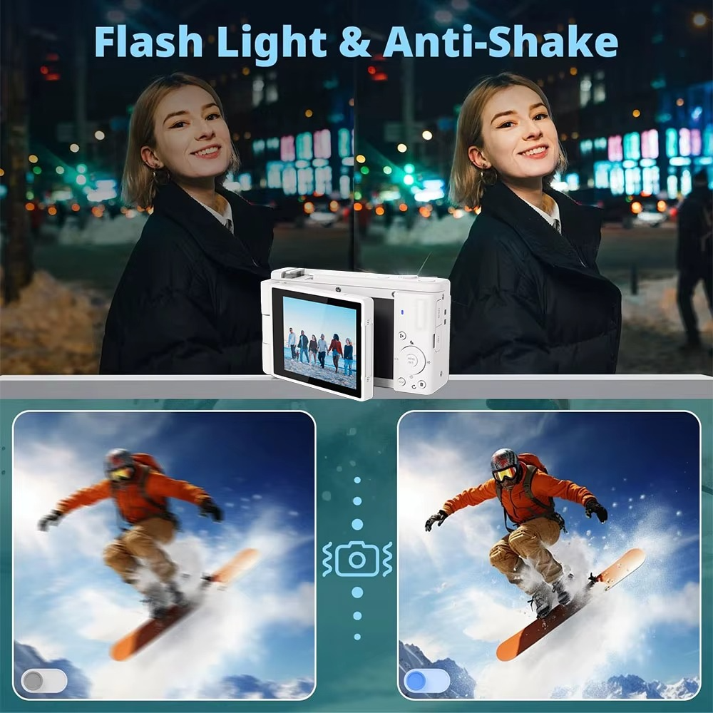 5K 80MP Digital Camera for Photography 6-Axis Stabilization 270° Flip Screen Camera 18X Digital Zoom Dual-Len Video Vlogging Cam