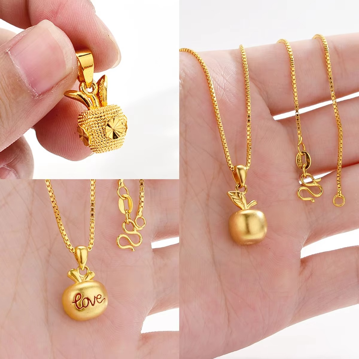 high quality Gold 9999 Apple Pendant 24k Real Gold Christmas Eve Love Pendant Necklace to send girlfriend Christmas giftAU750