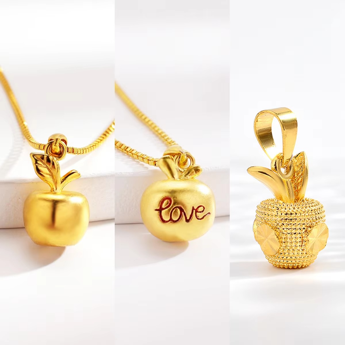 high quality Gold 9999 Apple Pendant 24k Real Gold Christmas Eve Love Pendant Necklace to send girlfriend Christmas giftAU750