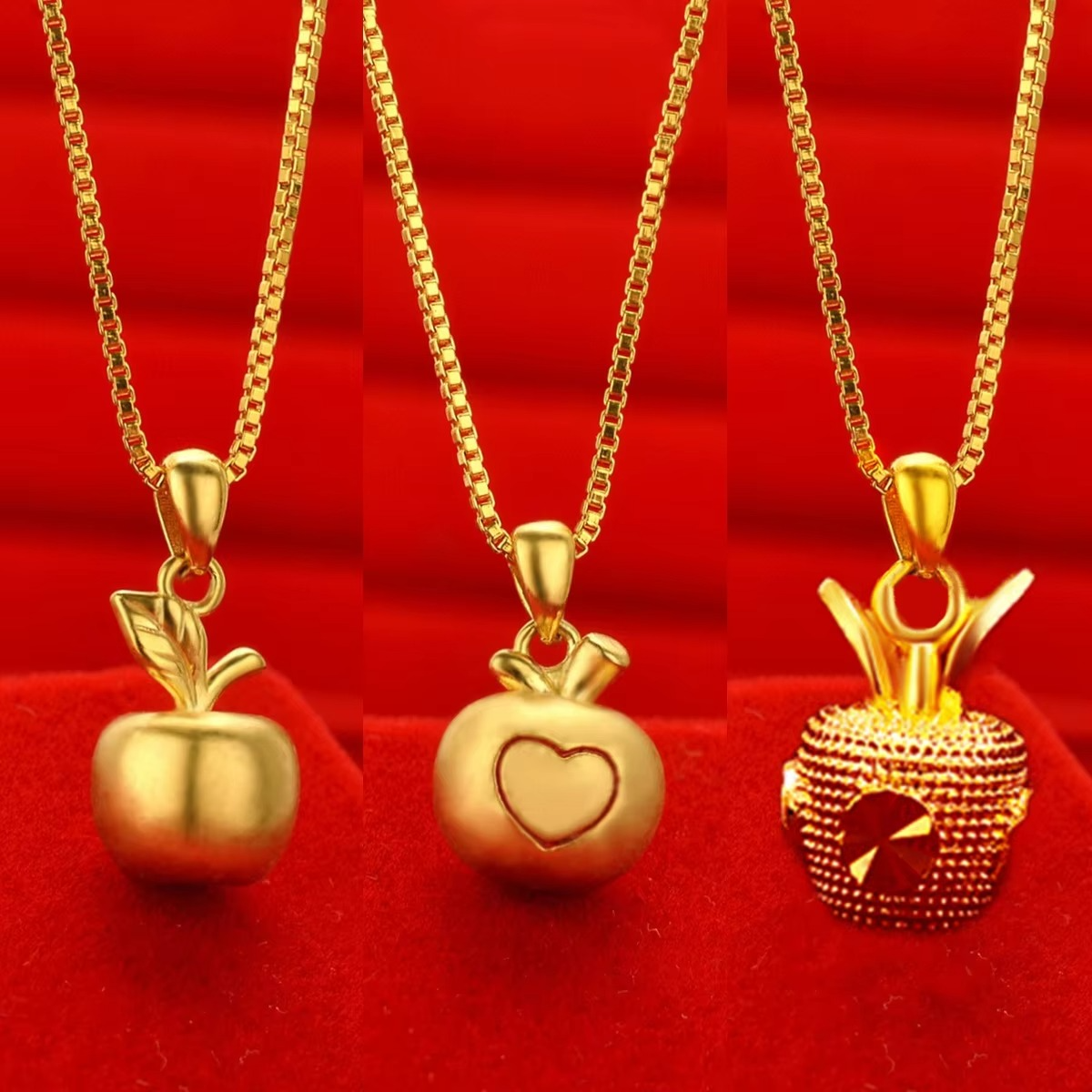 high quality Gold 9999 Apple Pendant 24k Real Gold Christmas Eve Love Pendant Necklace to send girlfriend Christmas giftAU750