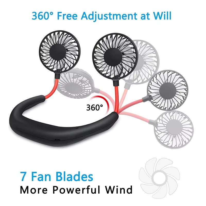 High Quality Headphone Design Hand Free Traveling Outdoor Portable Usb Rechargeable Led Neck Fan Mini Handheld Fan
