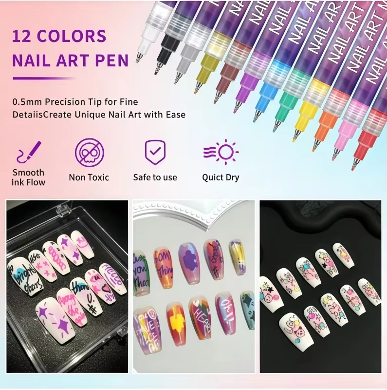 12 Colors Nail Art Pens Set🎨💅