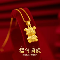 Timeless Tiger Blessing! 24K AU999 Gold Adjustable Necklace, Symbol of Power & Prosperity for Her