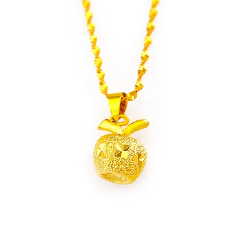 24K AU9999 Real Gold Frosted Apple Pendant Necklace - Unique Jewelry