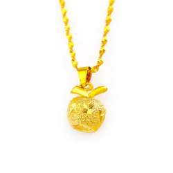 24K AU9999 Real Gold Frosted Apple Pendant Necklace - Unique Jewelry