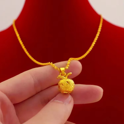 24K AU9999 Real Gold Frosted Apple Pendant Necklace - Unique Jewelry