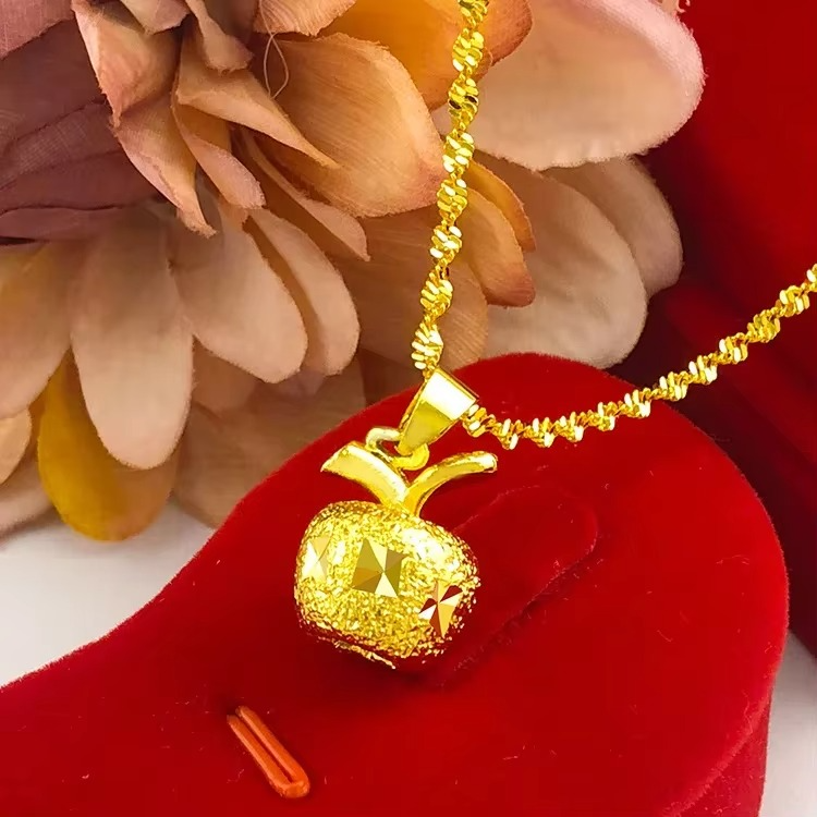 24K AU9999 Real Gold Frosted Apple Pendant Necklace - Unique Jewelry