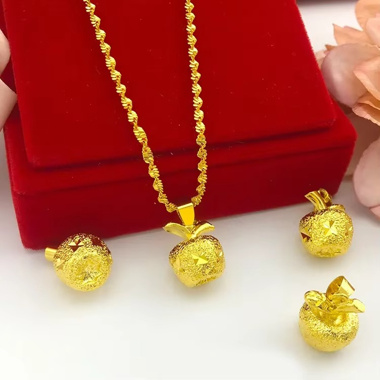24K AU9999 Real Gold Frosted Apple Pendant Necklace - Unique Jewelry