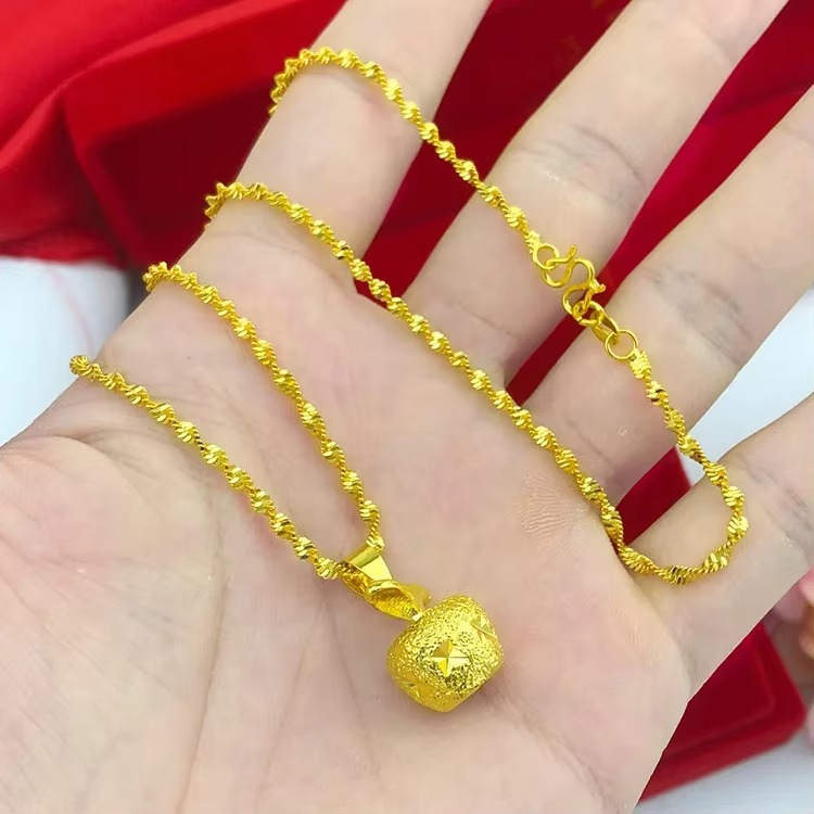 24K AU9999 Real Gold Frosted Apple Pendant Necklace - Unique Jewelry