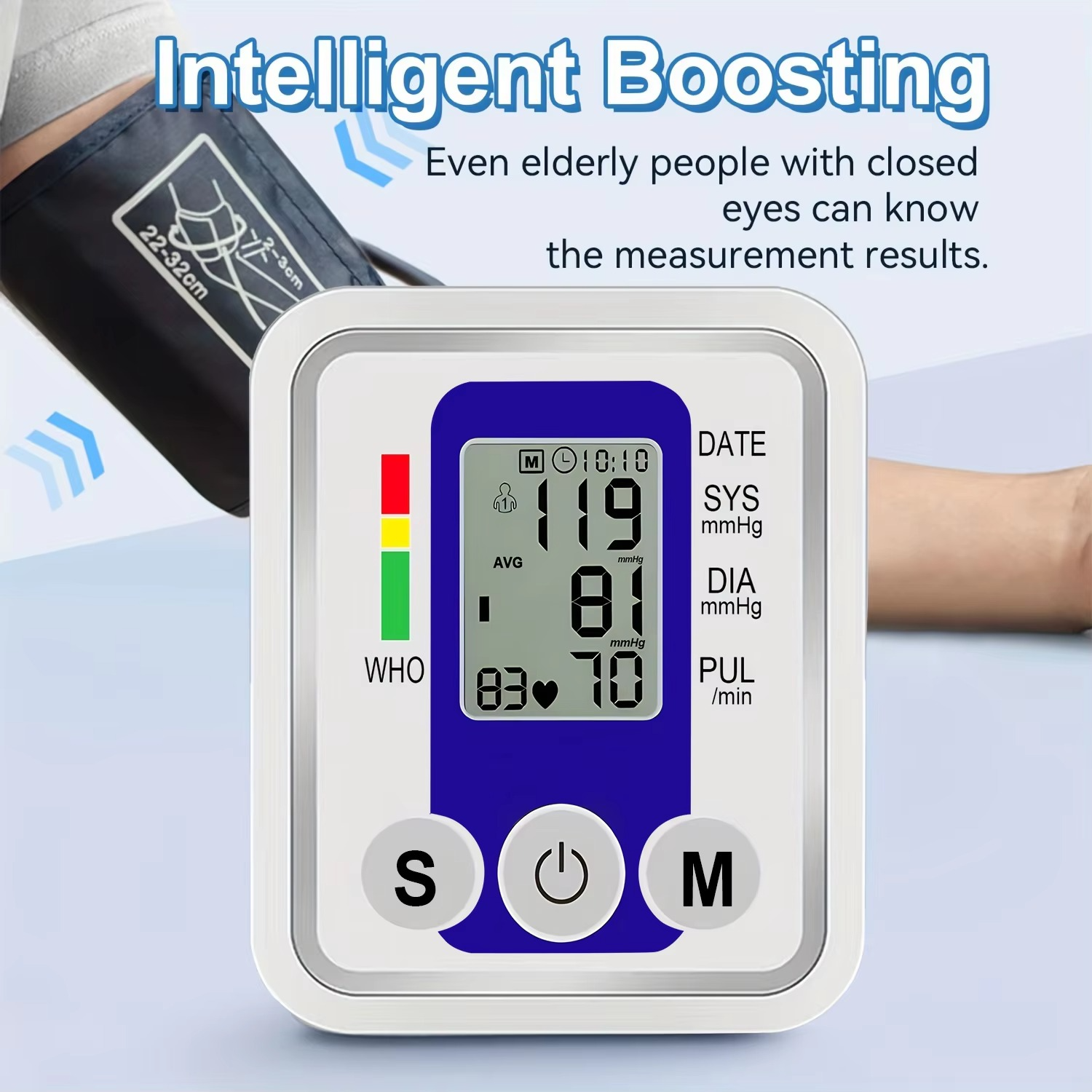 Digital Arm Blood Pressure Test Kit Cuff Sensor Monitor BP Automatic Pressure Tonometer Tensiometer Heart Rate Pulse Meter