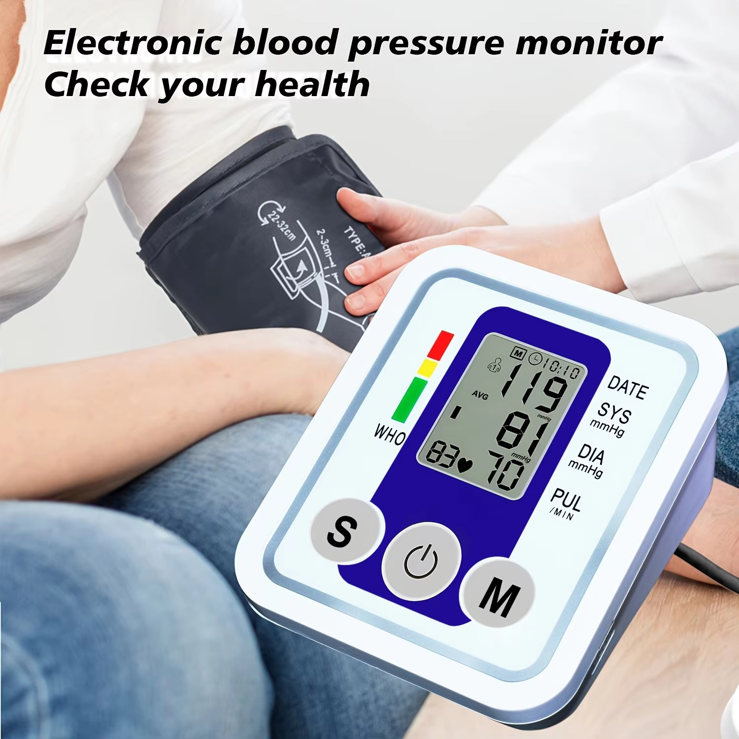 Digital Arm Blood Pressure Test Kit Cuff Sensor Monitor BP Automatic Pressure Tonometer Tensiometer Heart Rate Pulse Meter