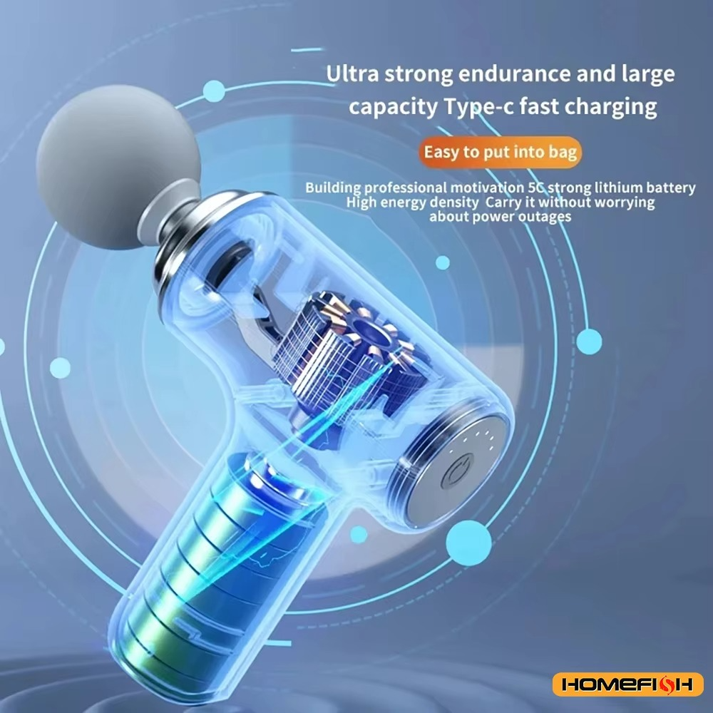 HOMEFISH Portable Electric Massage Gun with 4 Interchangeable Heads & LED Light for Full Body Relaxation Electric Massage Gun