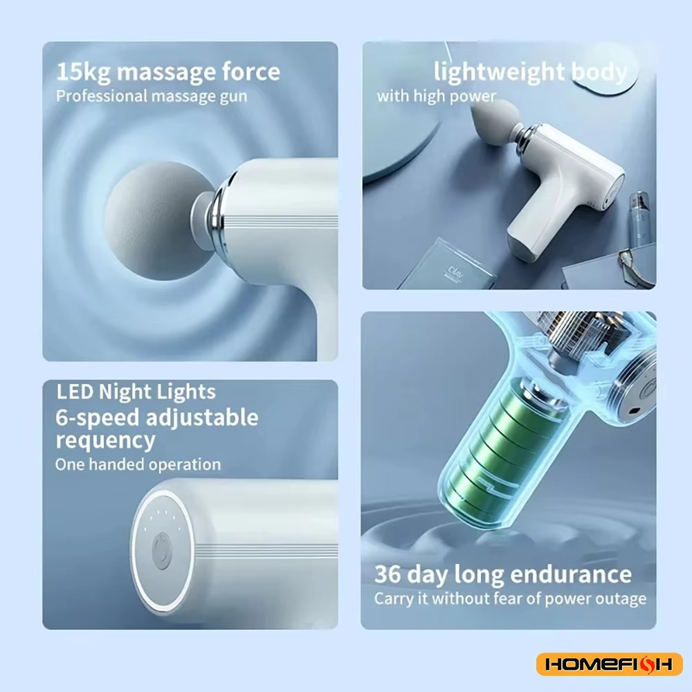 HOMEFISH Portable Electric Massage Gun with 4 Interchangeable Heads & LED Light for Full Body Relaxation Electric Massage Gun