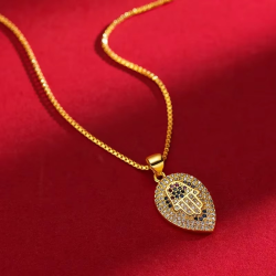 24K 9999 Pure Gold Yellow Gold Women's Necklace Following European and American Fashion, Micro - inlaid Full - diamond Leaf Pend