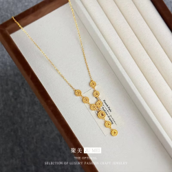 9999 24K real gold new Chinese design coin necklace fashionable high appearance and lots of collarbone chain