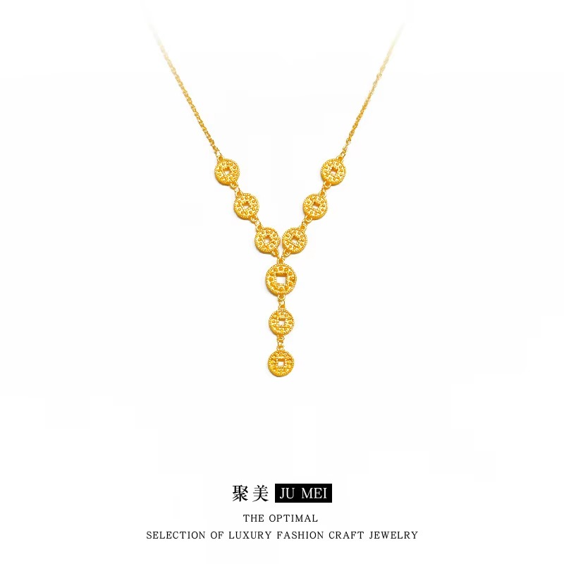 9999 24K real gold new Chinese design coin necklace fashionable high appearance and lots of collarbone chain
