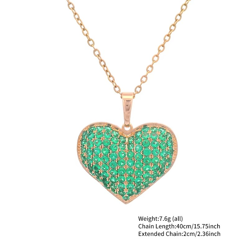 Luxury 24K 9999 Pure Gold Green Love Pendant Fashion European and American Style Micro-inlaid Necklace Pendant