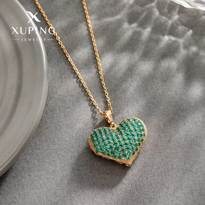 Luxury 24K 9999 Pure Gold Green Love Pendant Fashion European and American Style Micro-inlaid Necklace Pendant