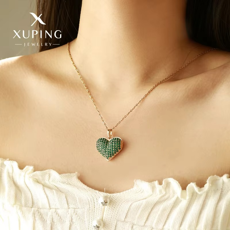 Luxury 24K 9999 Pure Gold Green Love Pendant Fashion European and American Style Micro-inlaid Necklace Pendant