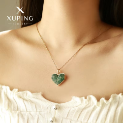 Luxury 24K 9999 Pure Gold Green Love Pendant Fashion European and American Style Micro-inlaid Necklace Pendant