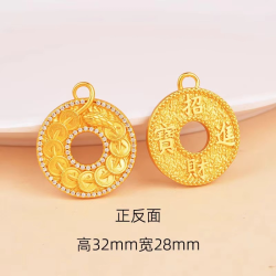 9999 24K real gold point diamond Ruyi peace buckle pendant vintage disk necklace men's and women's temperament sweater chain