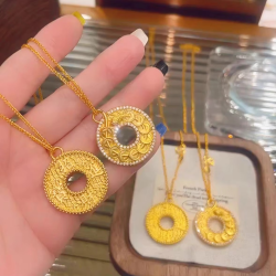 9999 24K real gold point diamond Ruyi peace buckle pendant vintage disk necklace men's and women's temperament sweater chain