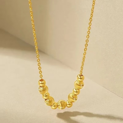 Fashionable 24K AU9999 Real Gold Yellow Gold Cat's Eye Light Bead Necklace, Ideal Mother's Day Gift