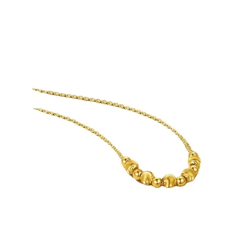 Fashionable 24K AU9999 Real Gold Yellow Gold Cat's Eye Light Bead Necklace, Ideal Mother's Day Gift