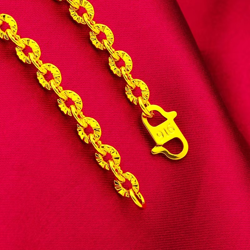 Heart Necklace & Bracelet Set for Women, 24K Gold, AU999 | Solid hearts with adjustable chain & clasp, practical for everyday us
