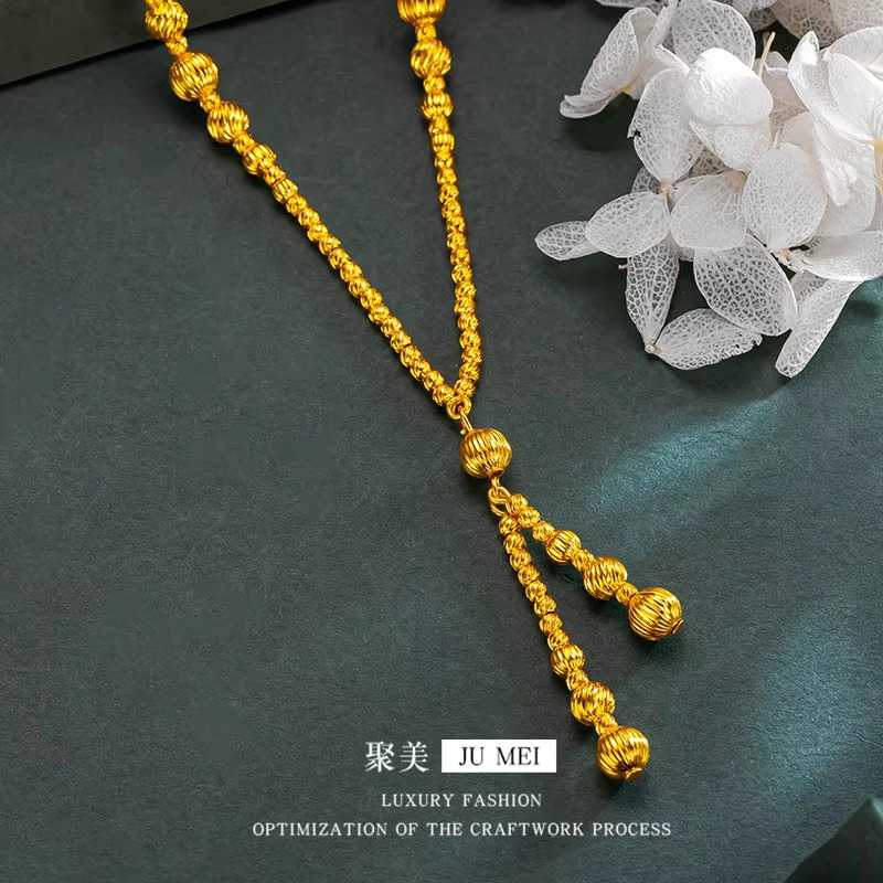 Luxury 24K 9999 Pure Gold real gold Women's Cat's Eye Bead Chain