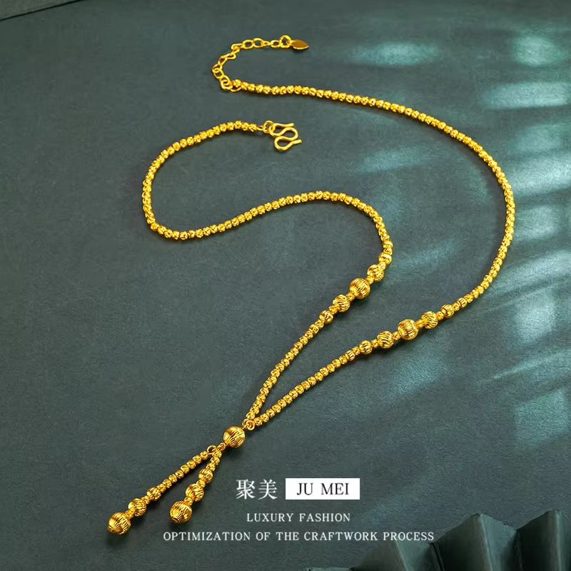 Luxury 24K 9999 Pure Gold real gold Women's Cat's Eye Bead Chain