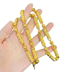 Gold Shop Same Style Men's and Women's Necklace Striped Pillar Gold Chain Beautiful and Beautiful Jewelry Gift 9999 24K real gol