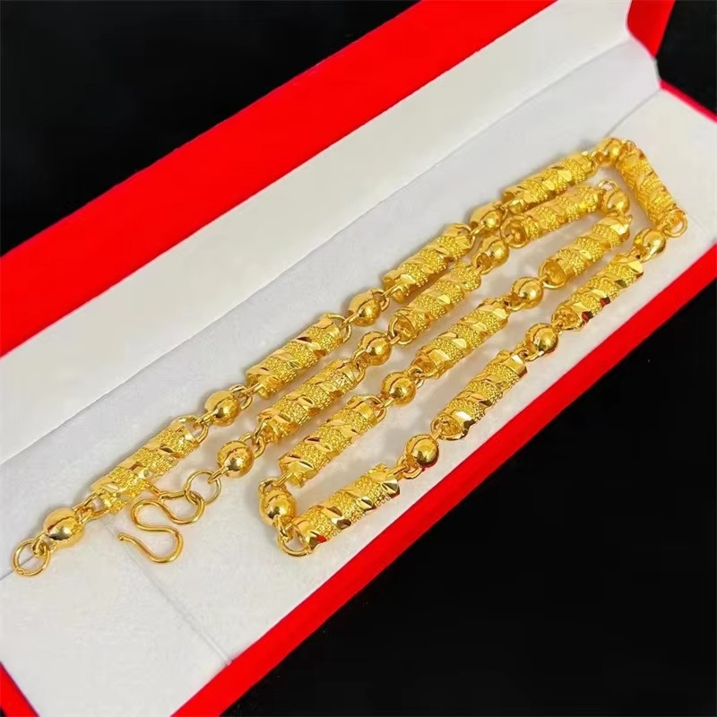 Gold Shop Same Style Men's and Women's Necklace Striped Pillar Gold Chain Beautiful and Beautiful Jewelry Gift 9999 24K real gol