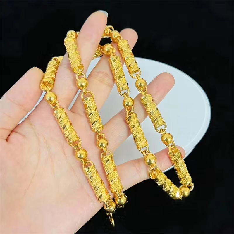 Gold Shop Same Style Men's and Women's Necklace Striped Pillar Gold Chain Beautiful and Beautiful Jewelry Gift 9999 24K real gol