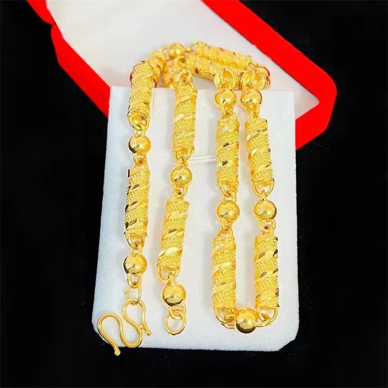 Gold Shop Same Style Men's and Women's Necklace Striped Pillar Gold Chain Beautiful and Beautiful Jewelry Gift 9999 24K real gol