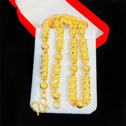 Gold Shop Same Style Men's and Women's Necklace Striped Pillar Gold Chain Beautiful and Beautiful Jewelry Gift 9999 24K real gol
