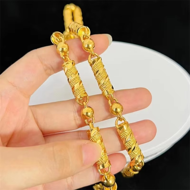 Gold Shop Same Style Men's and Women's Necklace Striped Pillar Gold Chain Beautiful and Beautiful Jewelry Gift 9999 24K real gol