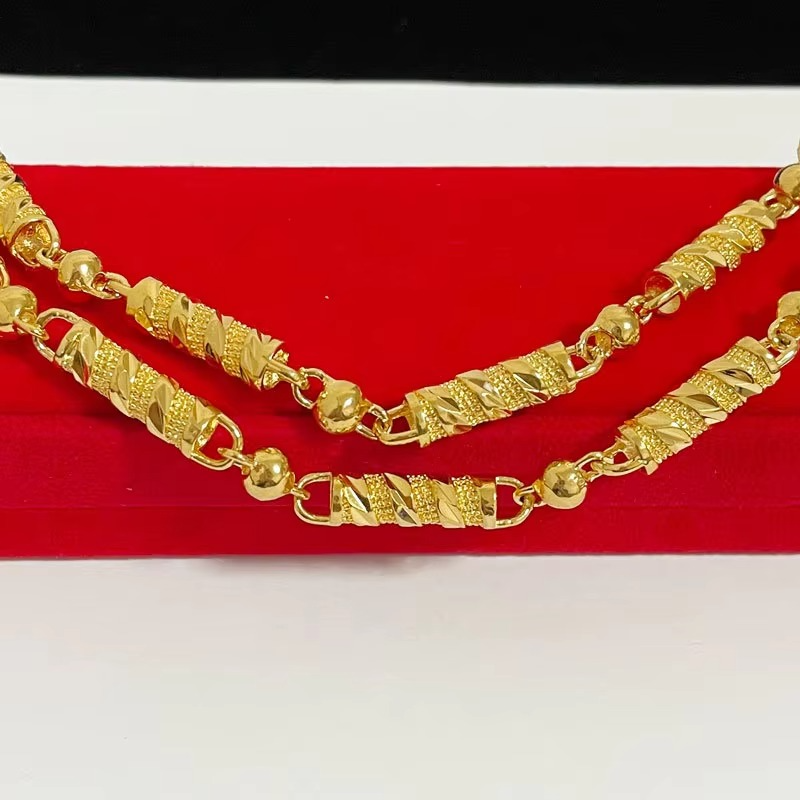 Gold Shop Same Style Men's and Women's Necklace Striped Pillar Gold Chain Beautiful and Beautiful Jewelry Gift 9999 24K real gol