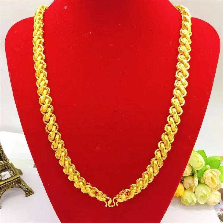 24K real gold fried dough twisted necklace 60cm long men's 9999 24K real gold fried dough twisted men's gold necklace gold jewel