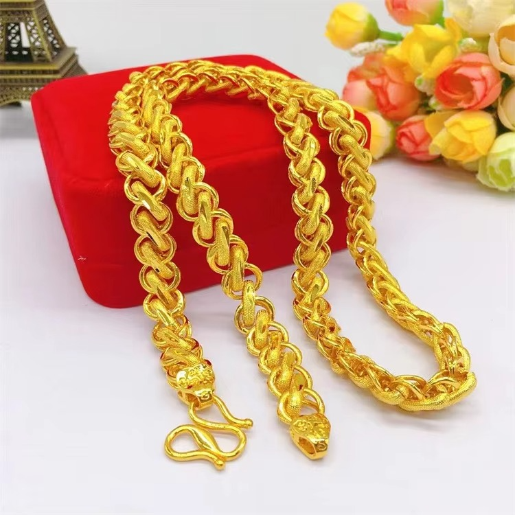 24K real gold fried dough twisted necklace 60cm long men's 9999 24K real gold fried dough twisted men's gold necklace gold jewel