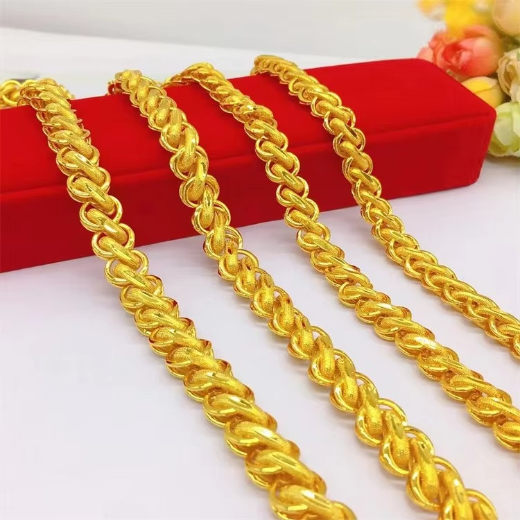 24K real gold fried dough twisted necklace 60cm long men's 9999 24K real gold fried dough twisted men's gold necklace gold jewel