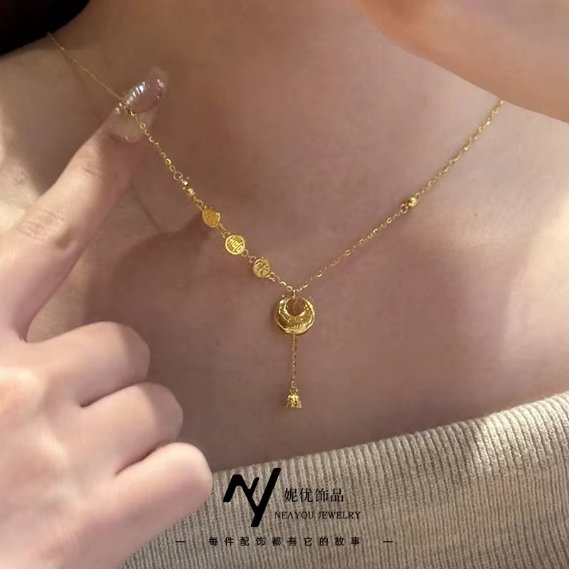Luxury 24K 9999 Pure Gold Hollow Double Butterfly Necklace Women's Vintage All-match Clavicle Chain Necklace Chain