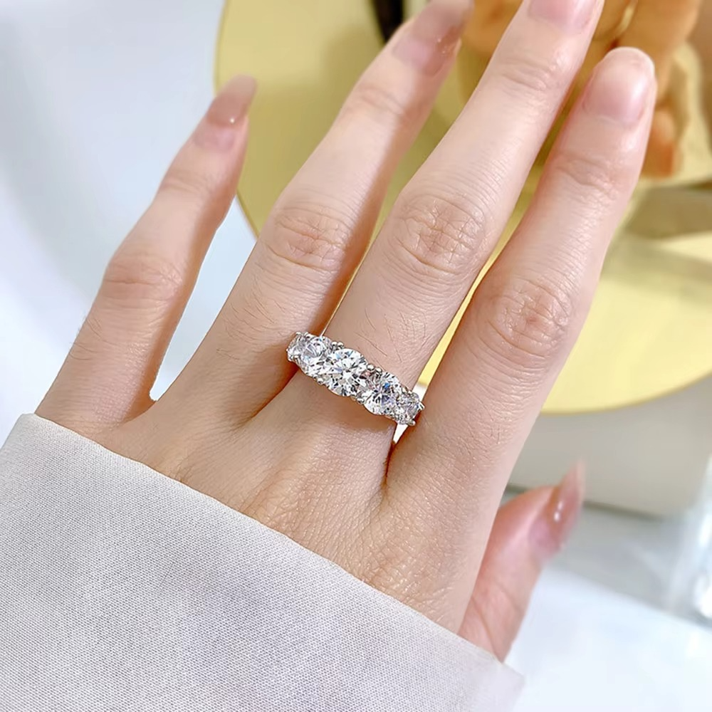 3.6ct 5 Stones D Color VVS1 Moissanite Diamond Rings Women Anniversary Gift S925 Sterling Silver Row Ring Wedding Bridal Jewelry