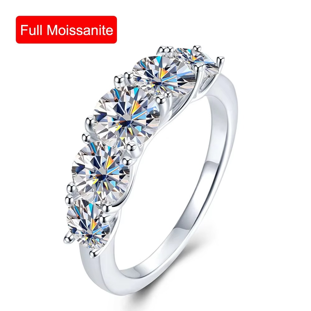 3.6ct 5 Stones D Color VVS1 Moissanite Diamond Rings Women Anniversary Gift S925 Sterling Silver Row Ring Wedding Bridal Jewelry