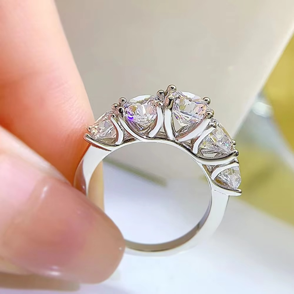 3.6ct 5 Stones D Color VVS1 Moissanite Diamond Rings Women Anniversary Gift S925 Sterling Silver Row Ring Wedding Bridal Jewelry